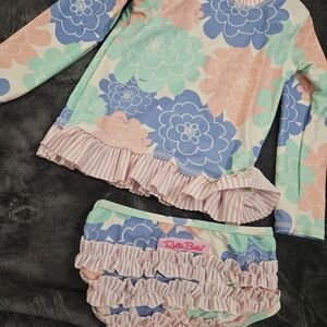 Ruffle Butts Girls Floral Ruffle Bikini Set in Blue, Pink, Mint